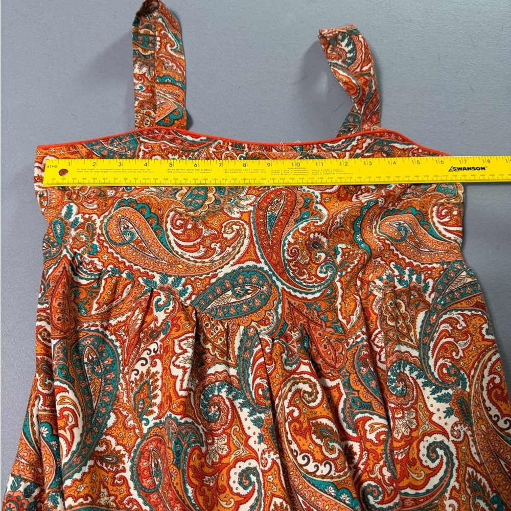 Boho Paisley Midi Dress Orange Green Square Neck Tiered Festival Sundress - Picture 7 of 8